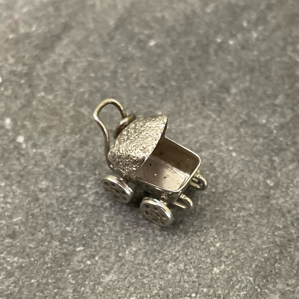 Vintage Sterling Silver Articulated Baby Carriage Charm
